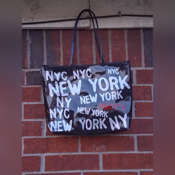 NYC Macy's Black w/Silver Lettering.  Macy's IN RED VINYL Bag/Satchel - Picture 1 of 11